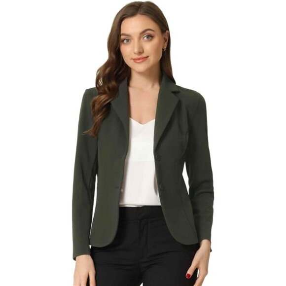 Jackets & Blazers - Women's Work Office Blazer Stretch Lapel Collar Long Sleeve Jacket Army Green